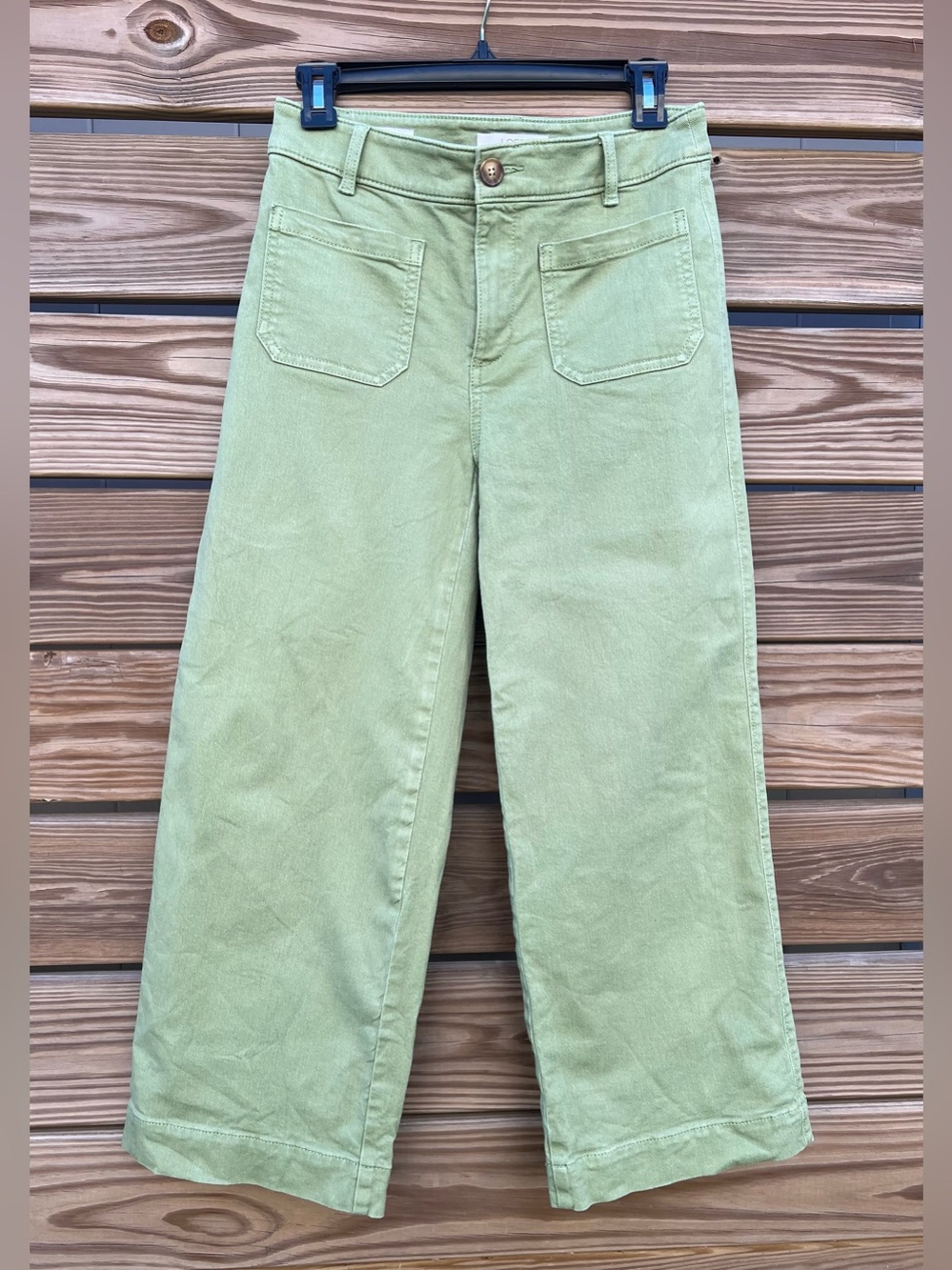 LOFT Green Palmer Wide Length Cropped Twill Pants Denim High Waist Women’s SZ 0